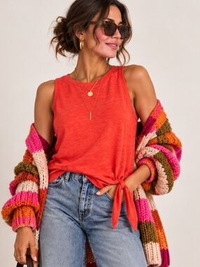 Maeve Anthropologie Side Tie Tank Top S Coral Orange Slub Knit